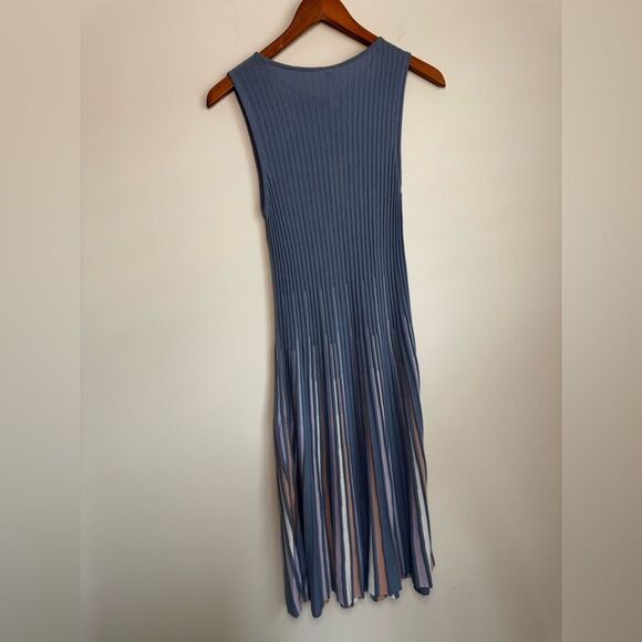 Yargici Striped Blue/Multi Ribbed Midi Dress Size 6 - Picture 3 of 7
